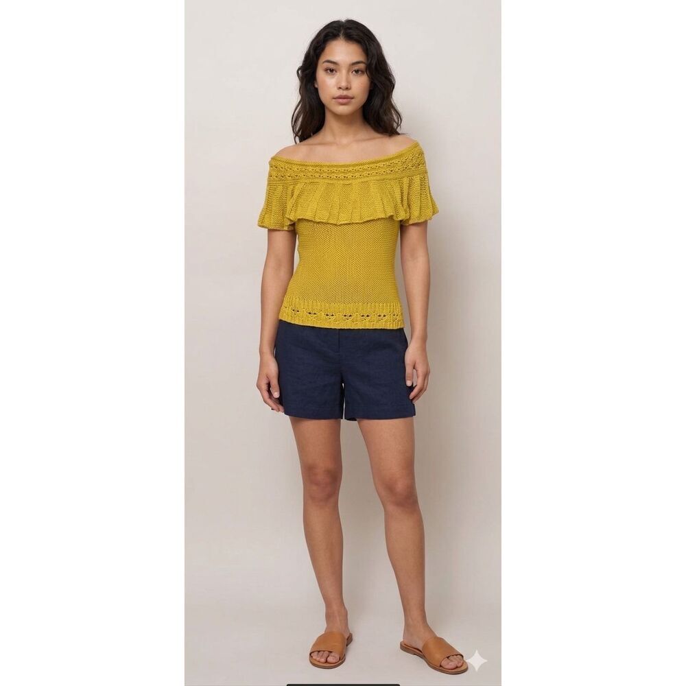 Anthropologie size S off shoulder ruffle neckline knit top.